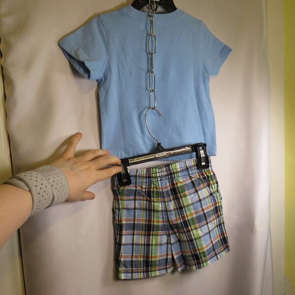 Baby Plaid Alligator Crocodile 2pc shirt & shorts 9mts 100% cotton embroidered - Picture 2 of 8